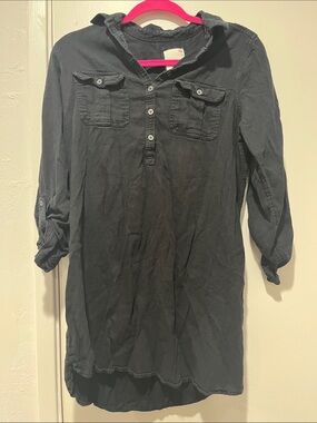 SO Black Long-Sleeve Hooded Tunic Blouse